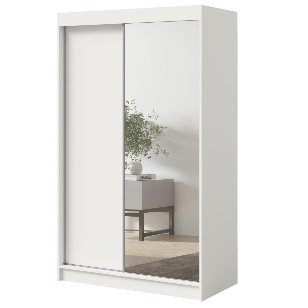 SCHWEBETÜRENSCHRANK mit Spiegel Fiore 2D1L 120 Weiß/Silber - Silberfarben/Weiß, Holzwerkstoff/Metall (120/200/60cm) - mzm24