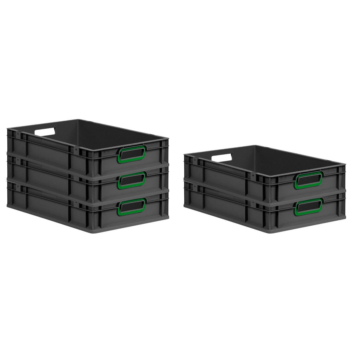 EUROBOX NextGen Color 12x40x60 cm 23 Liter Griffe grün offen, Schwarz - Schwarz/Grün, Kunststoff (40/12/60cm) - PROREGAL