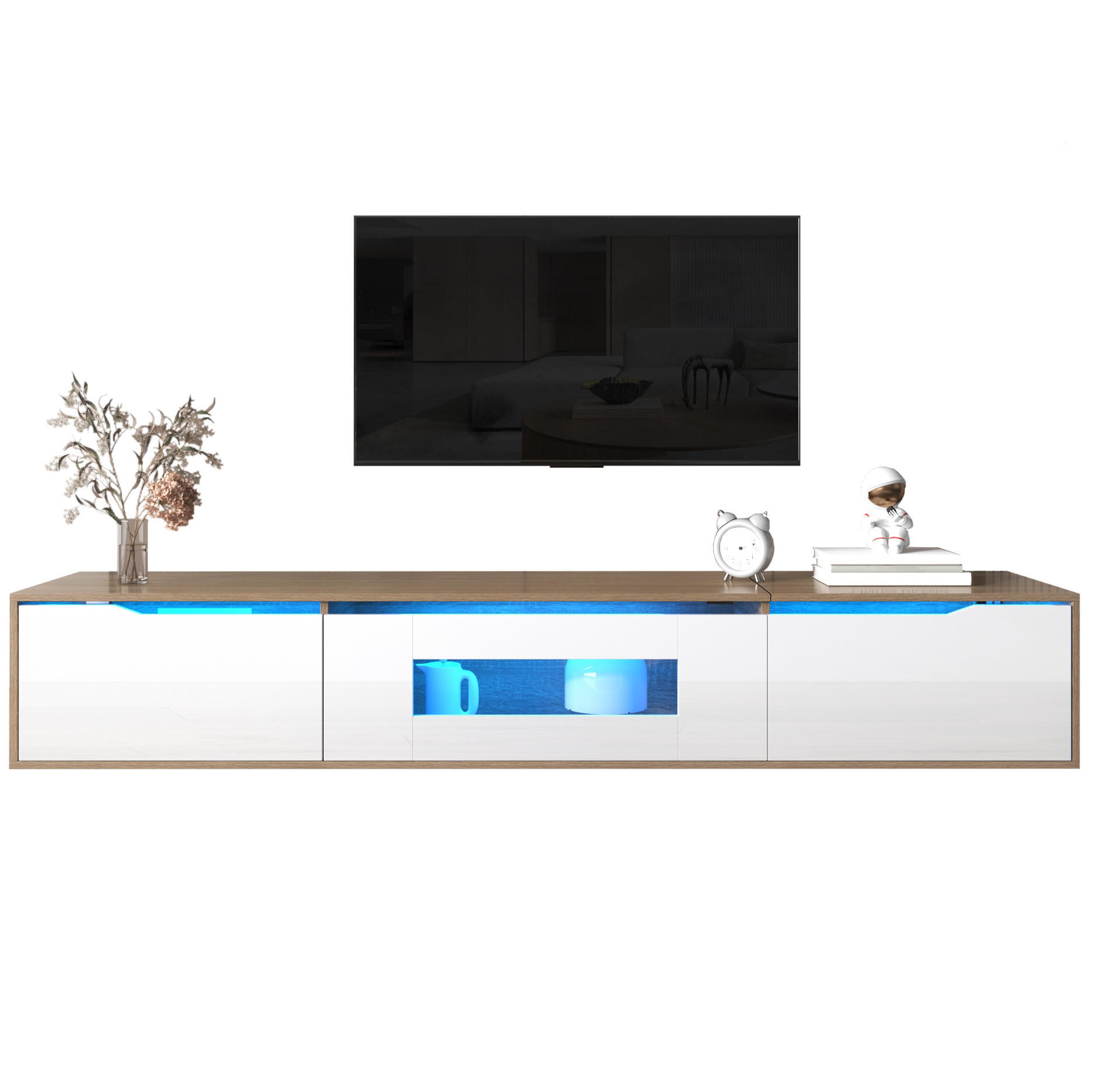 LOWBOARD 180/35/30 cm aus Holzwerkstoff mit Hochglanzfront und LED-Beleuchtung Weiß - Weiß, Holzwerkstoff (180/30/35cm) - Modenvie