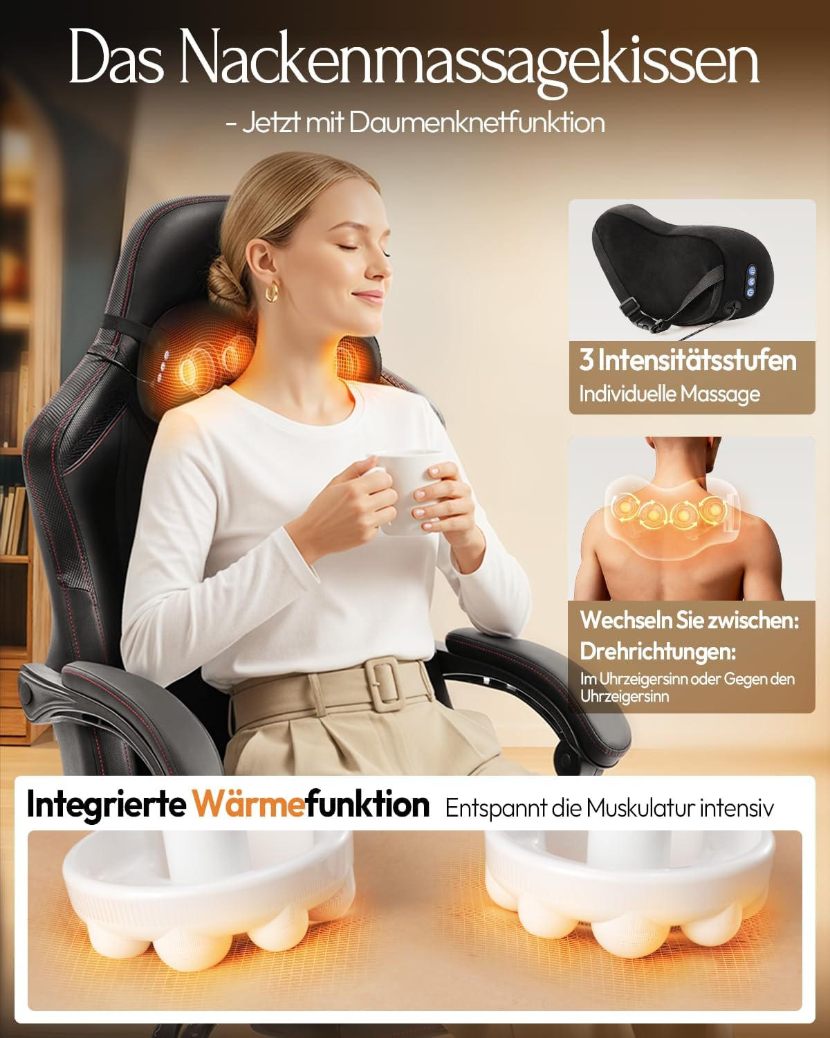 GAMING Stuhl mit Massagefunktion & Lendenwirbelstütze & Nackenstütze - Schwarz, Leder (56/123/70cm)