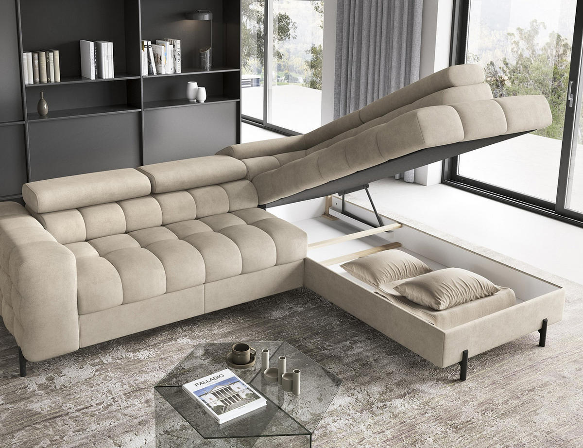 ECKSOFA Ferrucio R - Beige (Aura 18) - Beige, Holzwerkstoff (276/200cm) - Möblo