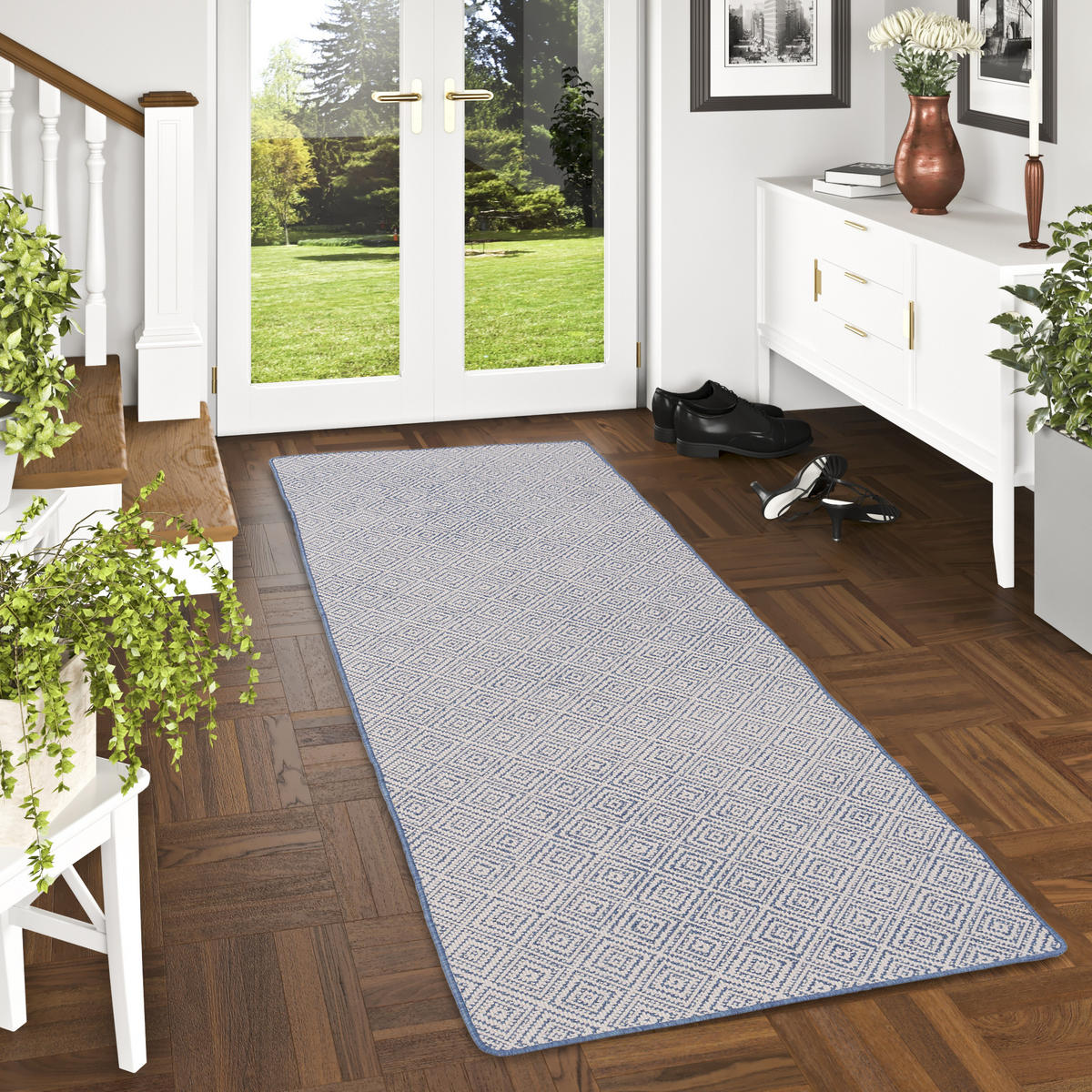 IN- UND OUTDOOR TEPPICH LÄUFER BEIDSEITIG NEWPORT - Blau, Textil (100/300cm) - Snapstyle
