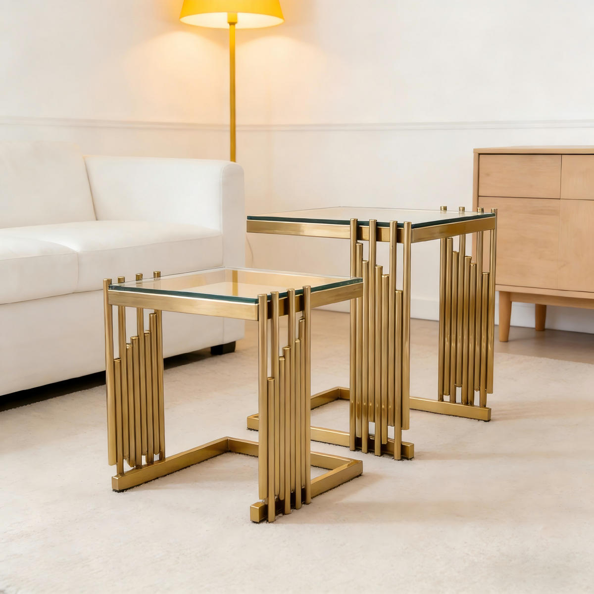 COUCHTISCH in Schwarz Wohnzimmer mit Glastischplatte für Wohnzimmer / Zuhause / Büro - Goldfarben, Glas/Holzwerkstoff (41/41/46cm) - STILVORA