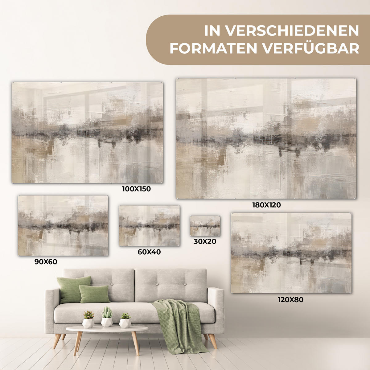 ACRYLGLASBILD Moderne Kunst - Abstrakt - Beige 90x60 cm - Beige, Glas (90/60cm) - MuchoWow