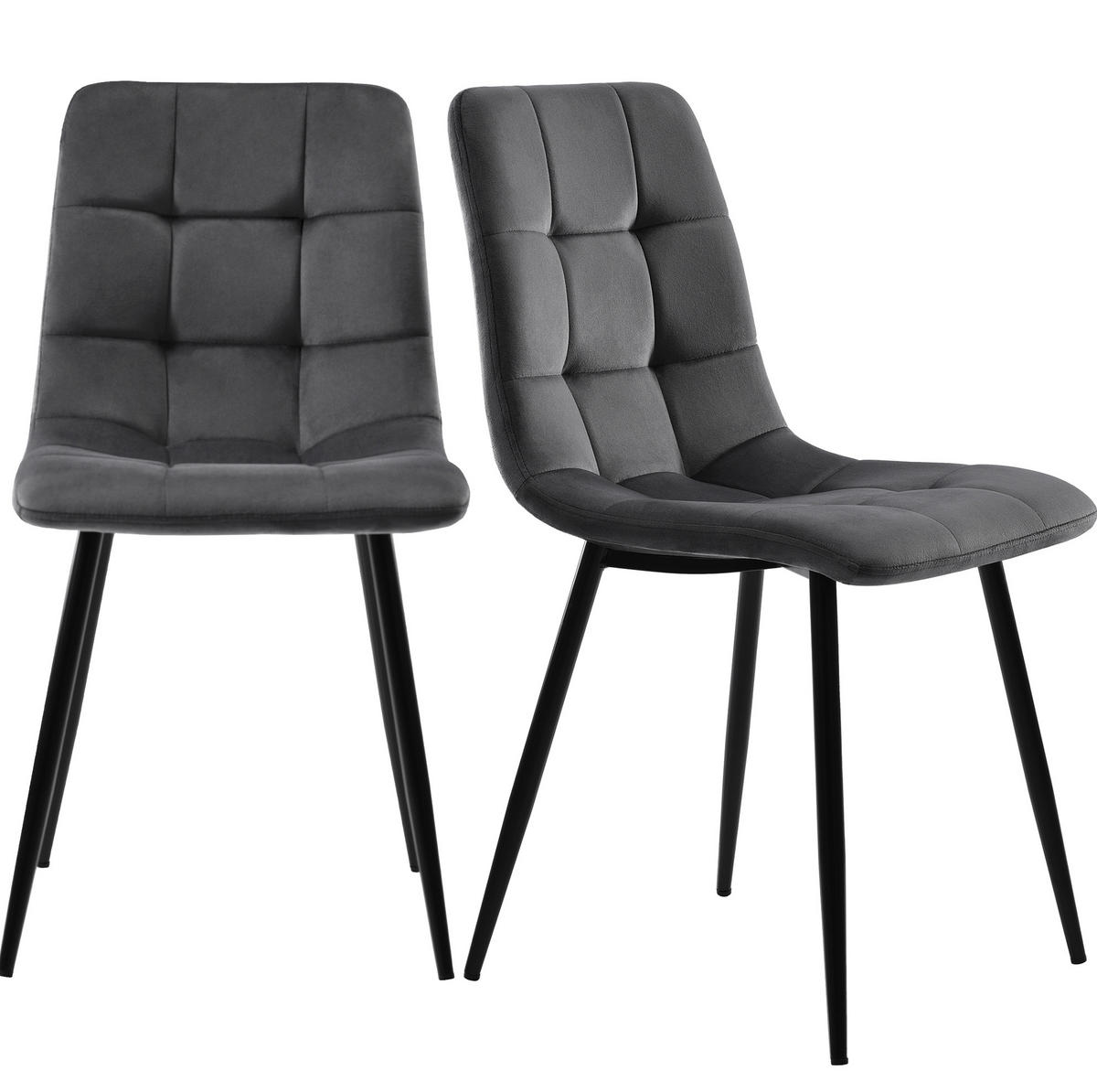 ESSZIMMERSTUHL gepolstert 44 x 41 x 86 cm Samt Grau 4er-Set - Schwarz, Metall (44/86/46cm) - Meubliv