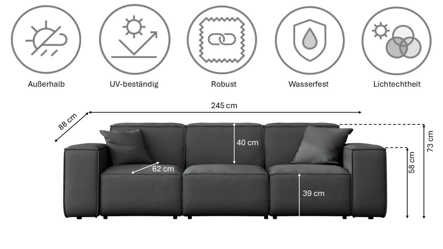 Thumbnail - Kaiser Möbel Gartensofa, Anthrazit, Holz, 3-Sitzer, 245x73x88 cm, Loungemöbel, Gartensofas