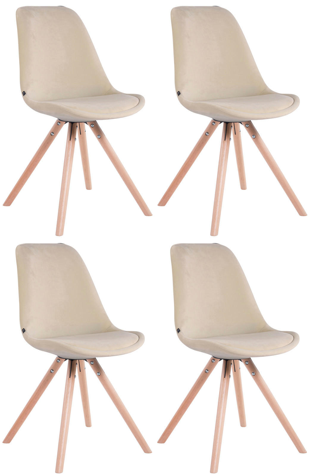 STUHL 4er Set Samt creme - Eukalyptusholzfarben/Creme, Holz/Textil (48/84/56cm) - CLP