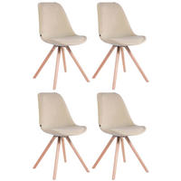 STUHL 4er Set Samt creme - Eukalyptusholzfarben/Creme, Holz/Textil (48/84/56cm) - CLP