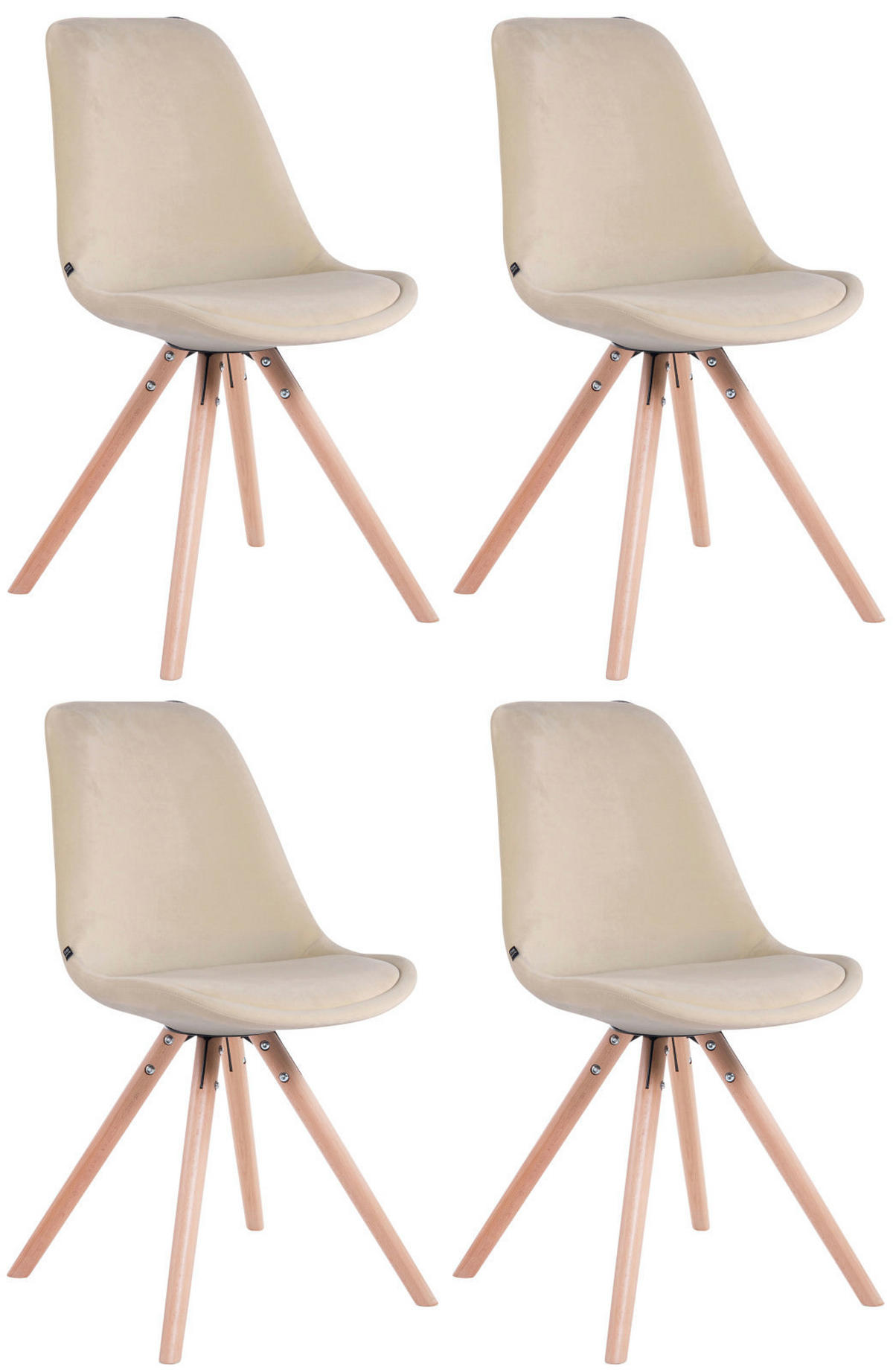 STUHL 4er Set Samt creme - Eukalyptusholzfarben/Creme, Holz/Textil (48/84/56cm) - CLP
