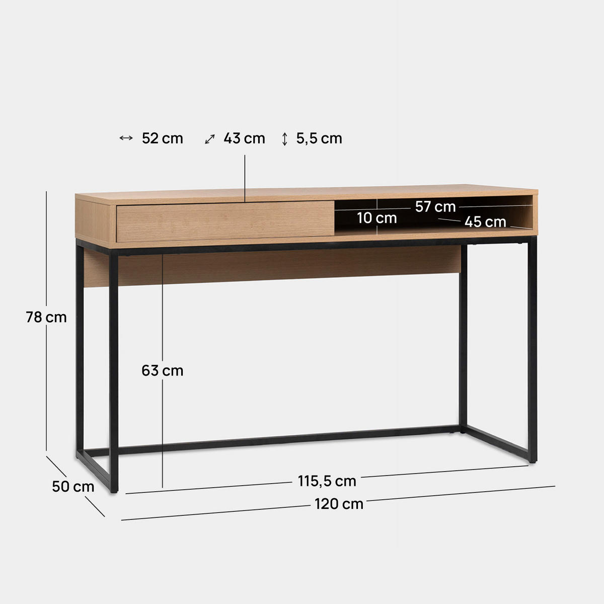 SCHREIBTISCH Aidan Natürlich 120 cm x 78 cm - Naturfarben, Holzwerkstoff (50/120/78cm) - Klast Home