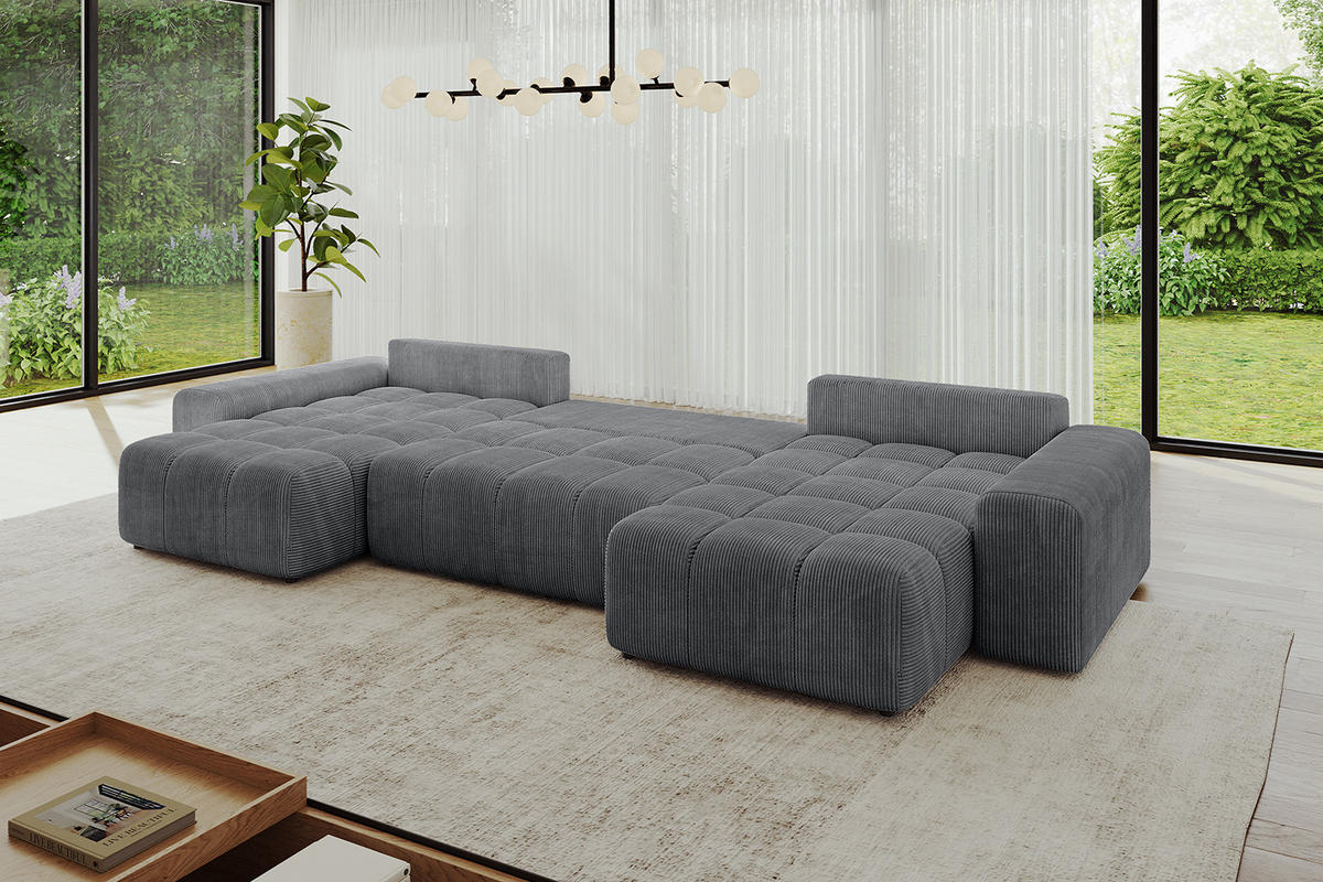 WOHNLANDSCHAFT ENIL-U 390x175x84 Dunkelgrau Cord - Dunkelgrau, Holzwerkstoff/Kunststoff (390/84/175cm) - ALTDECOR