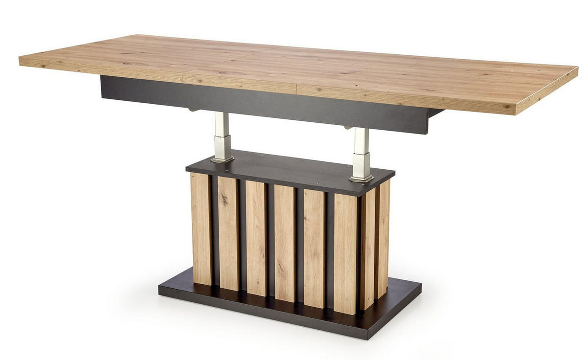 WOHNZIMMERTISCH Barreti Eiche Artisan / schwarz 130-170 / 65 / 65-78cm - Eichefarben/Schwarz, Holz/Holzwerkstoff (65/170/78cm) - Feldmann-Wohnen