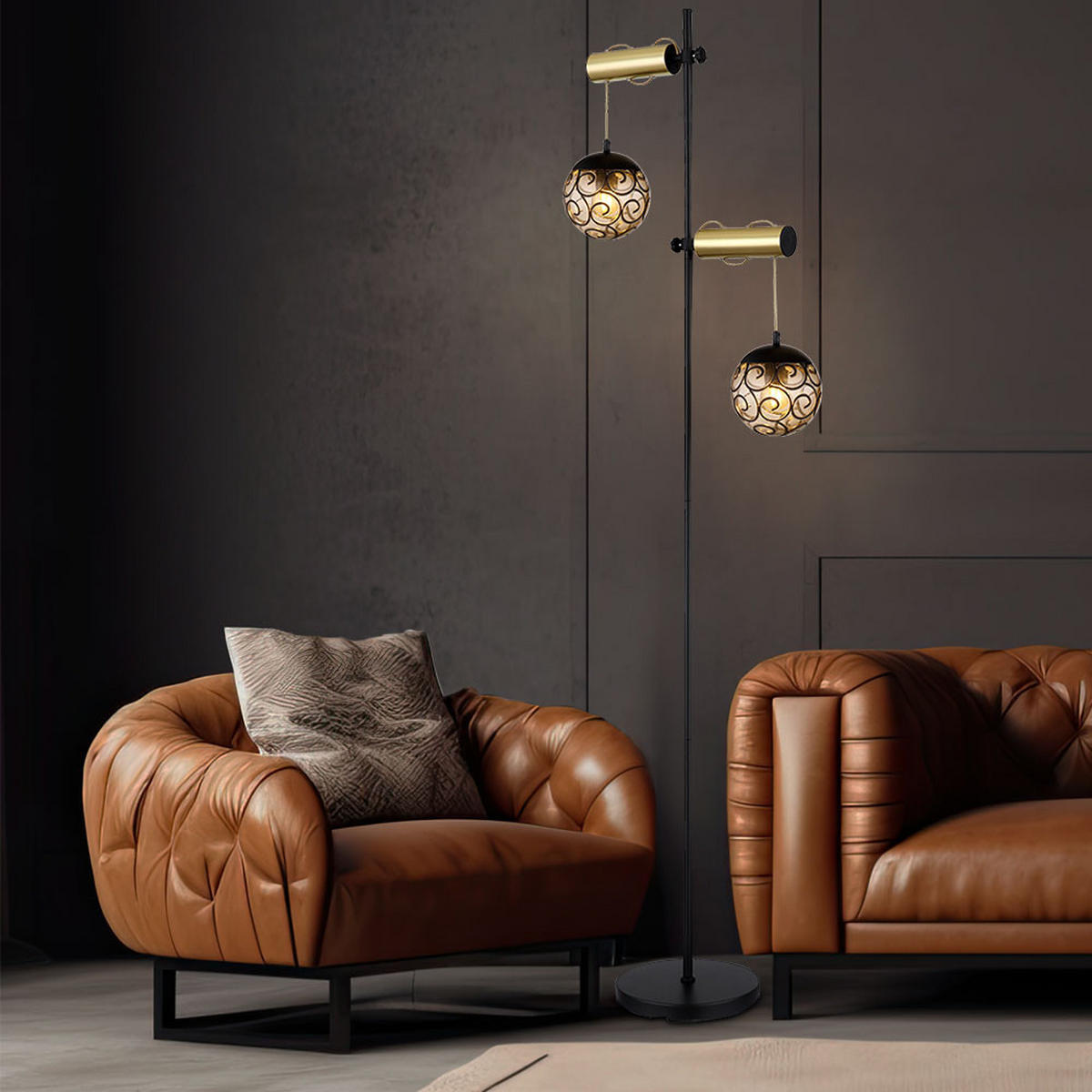 LED STEHLEUCHTE FITZ Grau Rauchoptik - Grau, Metall (51/25/168cm) - Globo Lighting