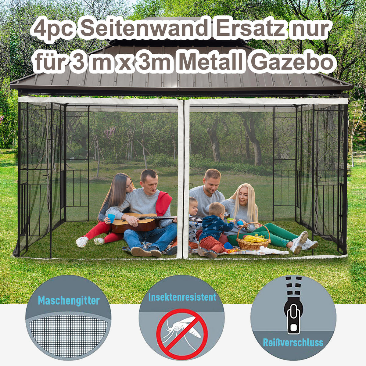 MOSKITONETZ, Nylon-Mesh, Schwarz - Schwarz, Kunststoff (1/207/302cm) - Outsunny