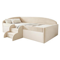 POLSTERBETT 90/190 cm in Beige mit Schutzbügel, Stufen und Lattenrost aus Samt - Beige, Holzwerkstoff/Textil (90/190cm) - STILVORA