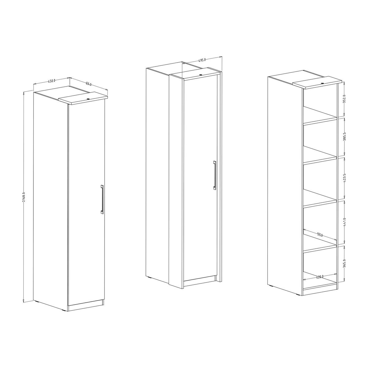 DREHTÜRENSCHRANK OTTIMA 45/217/63 cm 1-türig Weiß - Weiß, Holzwerkstoff (45/217/63cm) - MASSENO