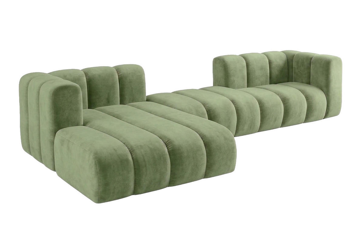 ECKSOFA Modulares In L-Form, Velvet-Stoff Riviera, Olive, Links, GRAND 319 cm - Olivgrün, Holz (319/175cm) - Kaiser Möbel