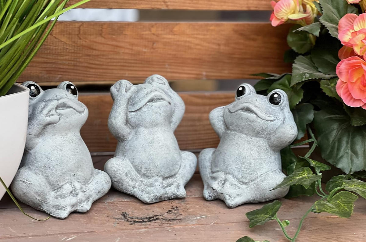 STEINFIGUR 3 Frösche Nichts sehen Nichts hören Nichts Sagen Frostfest Steinguss - Grau, Stein (11/11/8cm) - stoneandstyle
