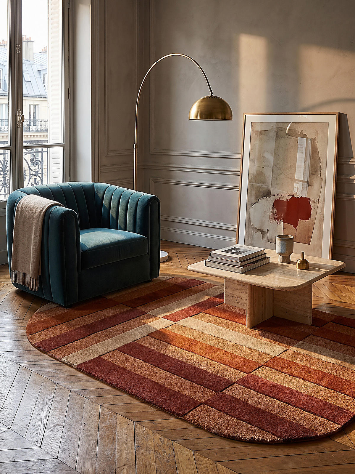WOLLTEPPICH handgetuftet LUNAN, Blockstreifen, Terrakotta, 160 x 230 cm - Orange, Textil (160/230cm) - KADIMA DESIGN