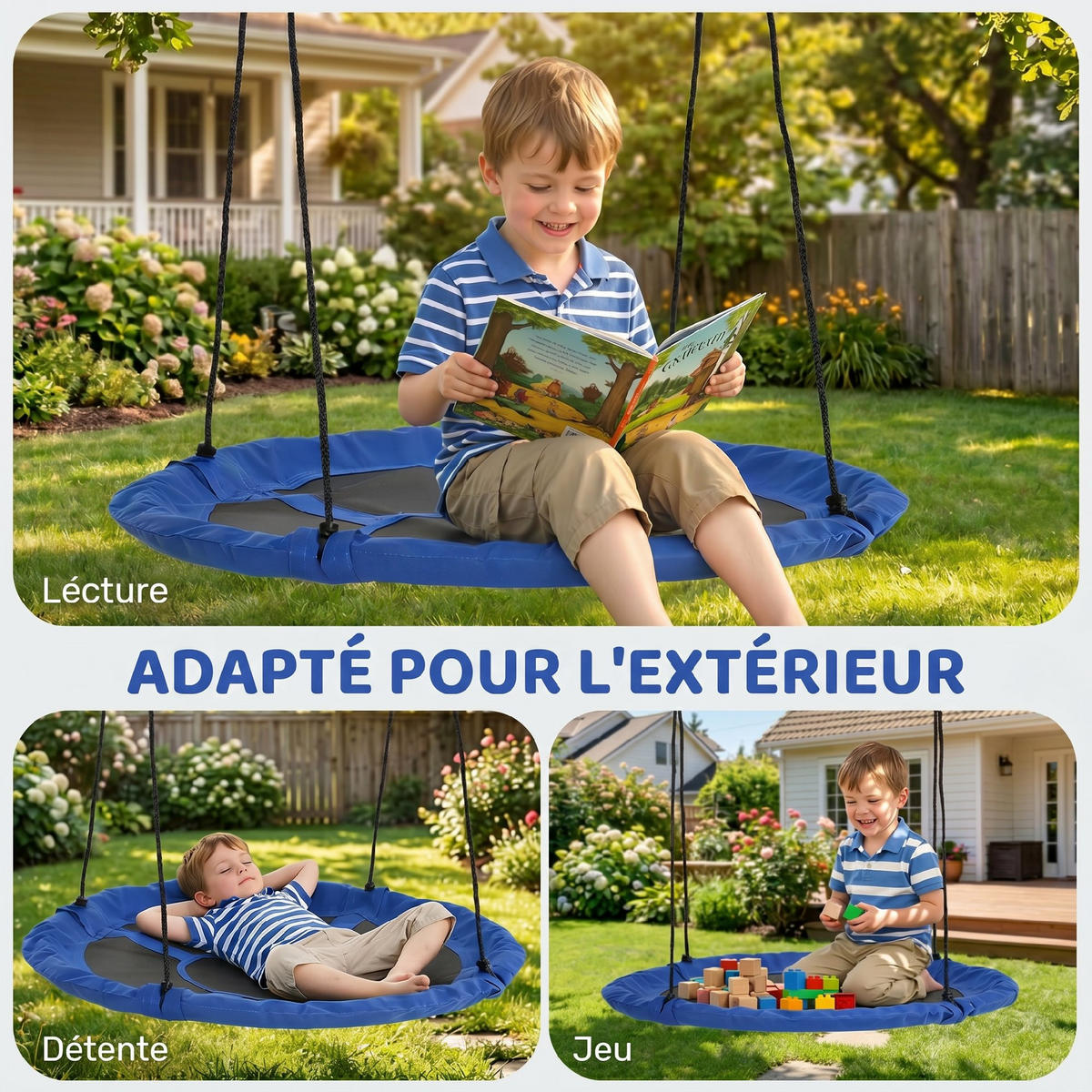 NESTSCHAUKEL DE-17962 Ø 110 cm im Korb-Design mit 4 Ringen Blau - Blau, Textil (110/110cm) - ComfortXL