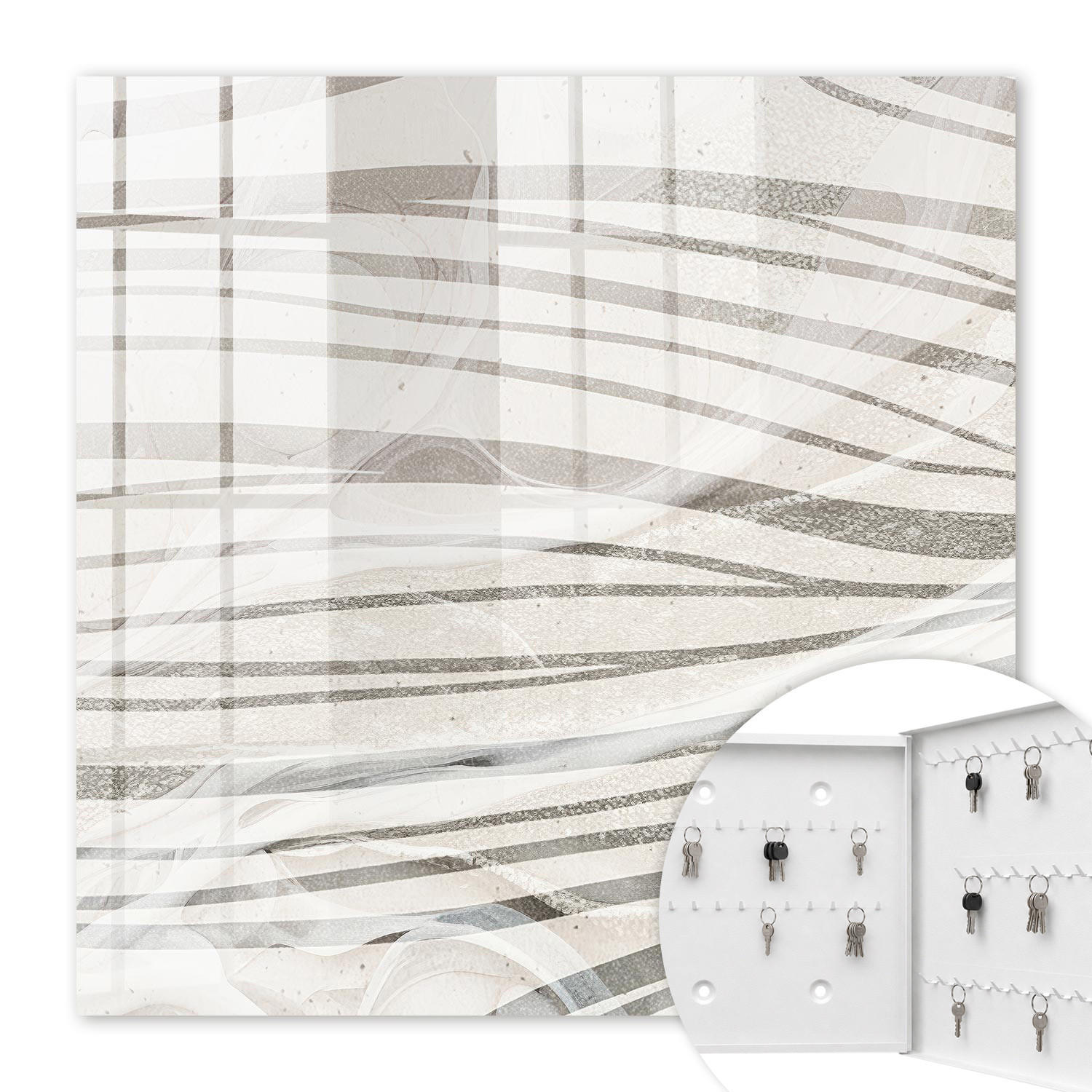 SCHLÜSSELBOX Weiß 30x30 cm – Türöffnung nach rechts - Wellen von Grau - Grau, Metall (30/30/5cm) - TULUP