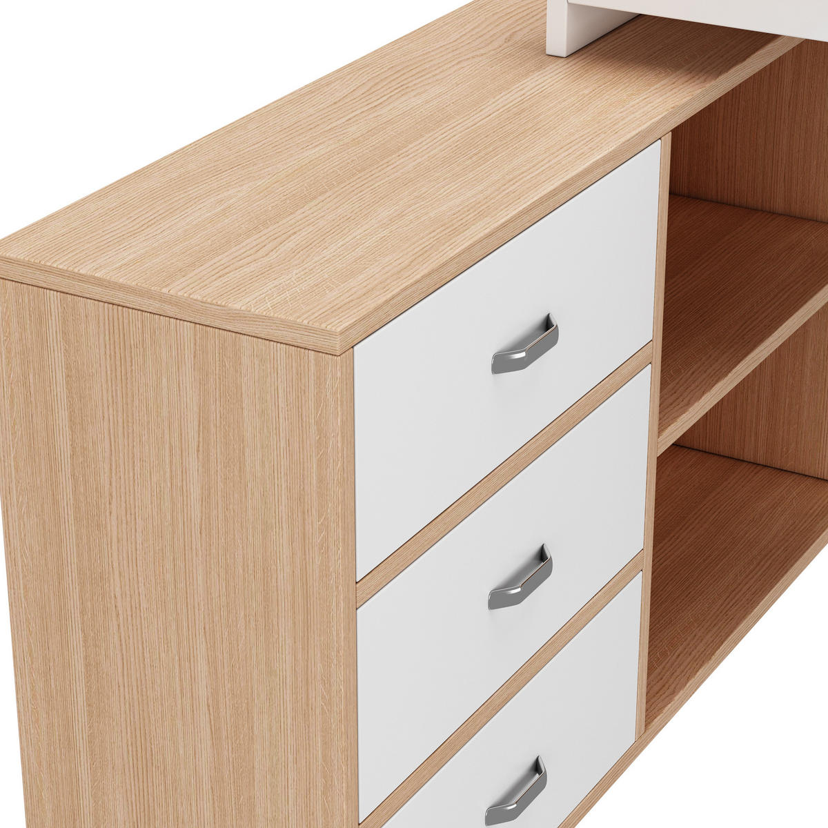 SCHREIBTISCH Naturfarben 147/100/75,3 cm mit 3 Schubladen und 2 offenen Fächern - Naturfarben, Holzwerkstoff (100/147/75.3cm) - PANGIVO