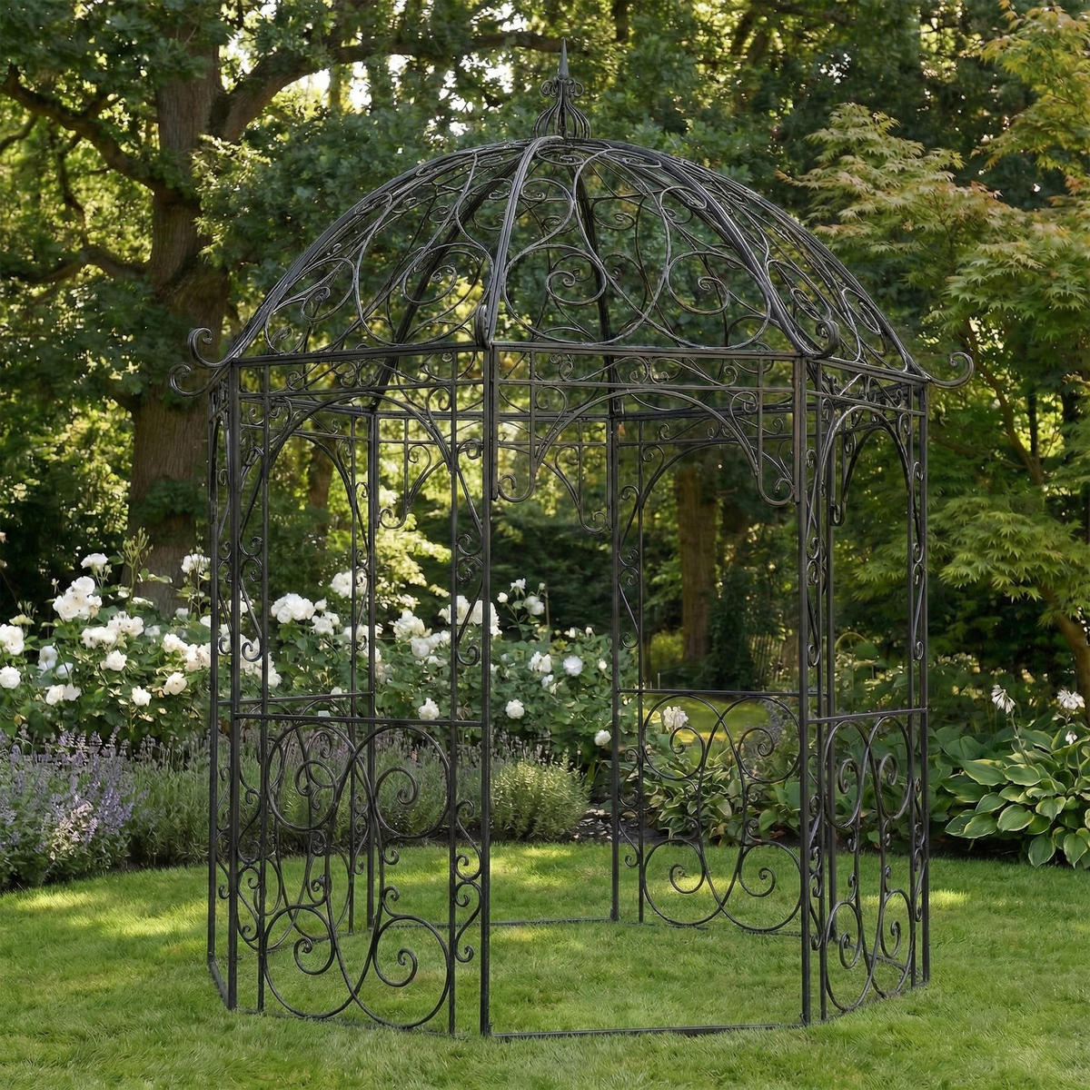 PAVILLON Liv Antik 284x263x313cm Metall Anthrazit Gartenpavillon - Anthrazit, Metall (284/313/263cm) - DELUKE