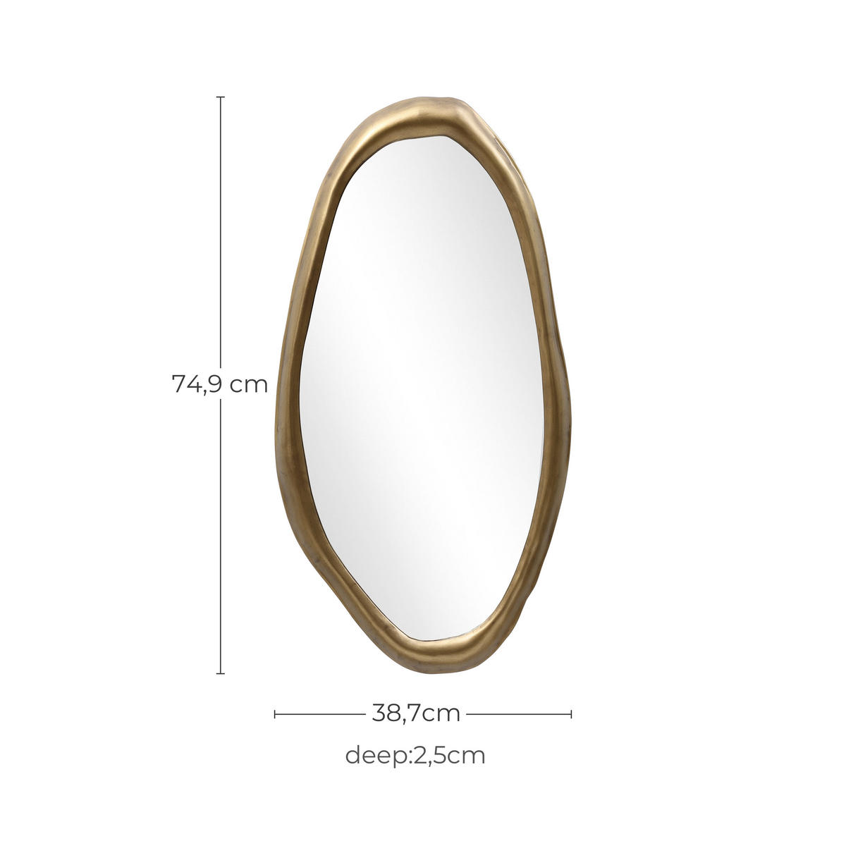 OVALER Wandspiegel 75 cm x 40 cm – Goldener Metallrahmen Geeignet für Wohnzimmer, Schlafzimmer, Badezimmer und Flur - Goldfarben, Glas (40/2.5/74cm) - Hometopia