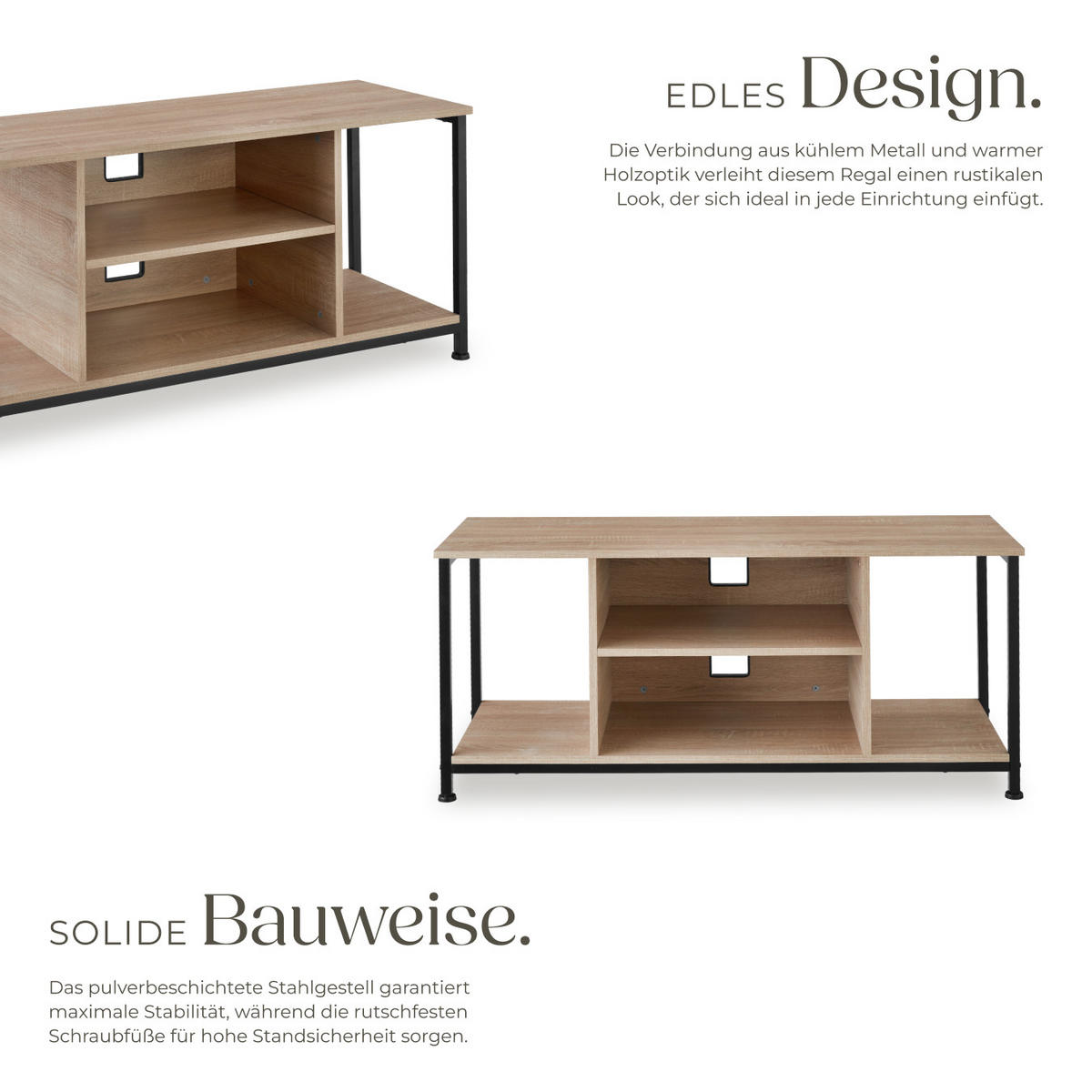 TV-REGAL Austin,110 x 40 x 50,5 cm,Industrial Holz hell, Eiche Sonoma - Naturfarben, Holzwerkstoff (40/50.5/110cm) - tectake