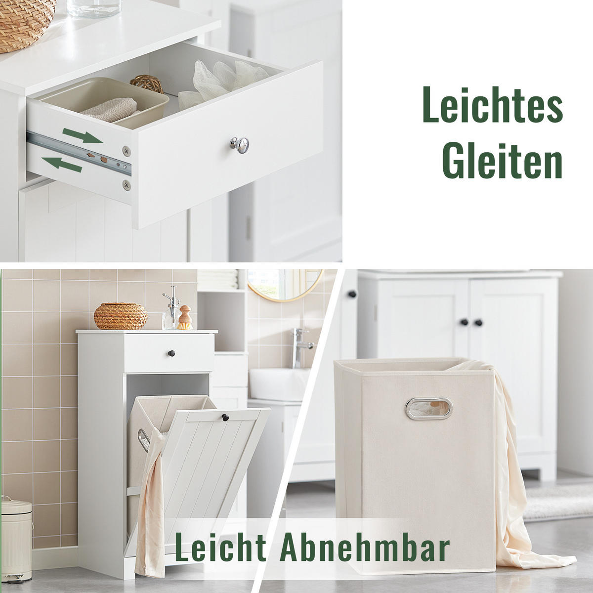 WÄSCHESCHRANK Weiß - Weiß, Holzwerkstoff (40/90/38cm) - SoBuy