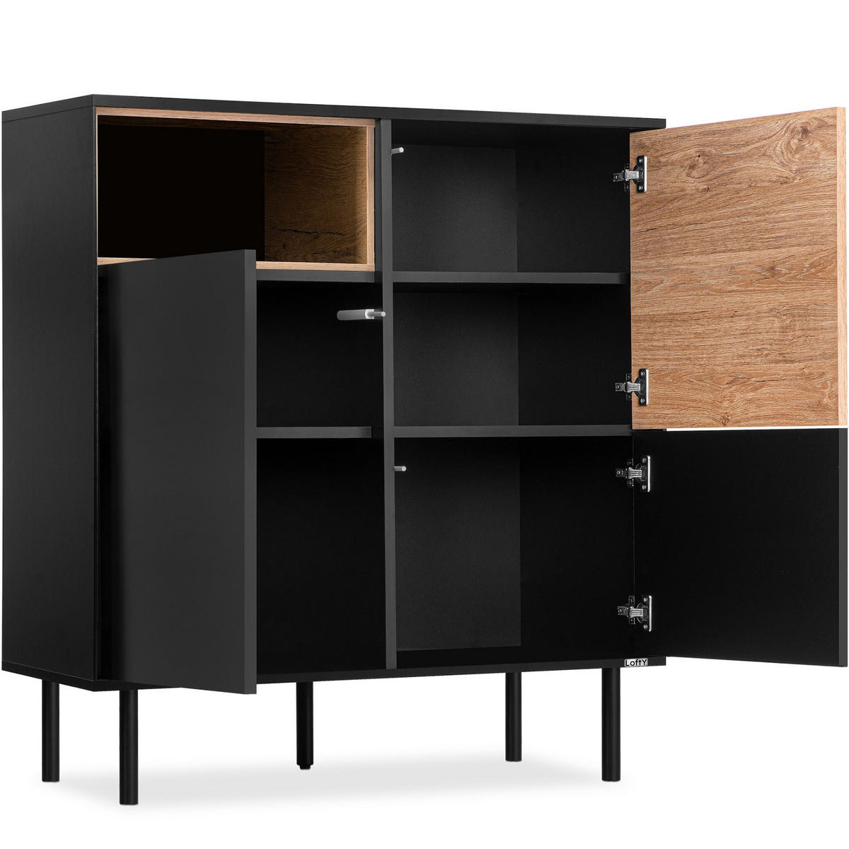 KOMMODE LOFTY Außenseiteneinlage, schwarz / Eiche natur - Eichefarben/Multicolor, Holzwerkstoff (102/109/41cm) - KONSIMO®