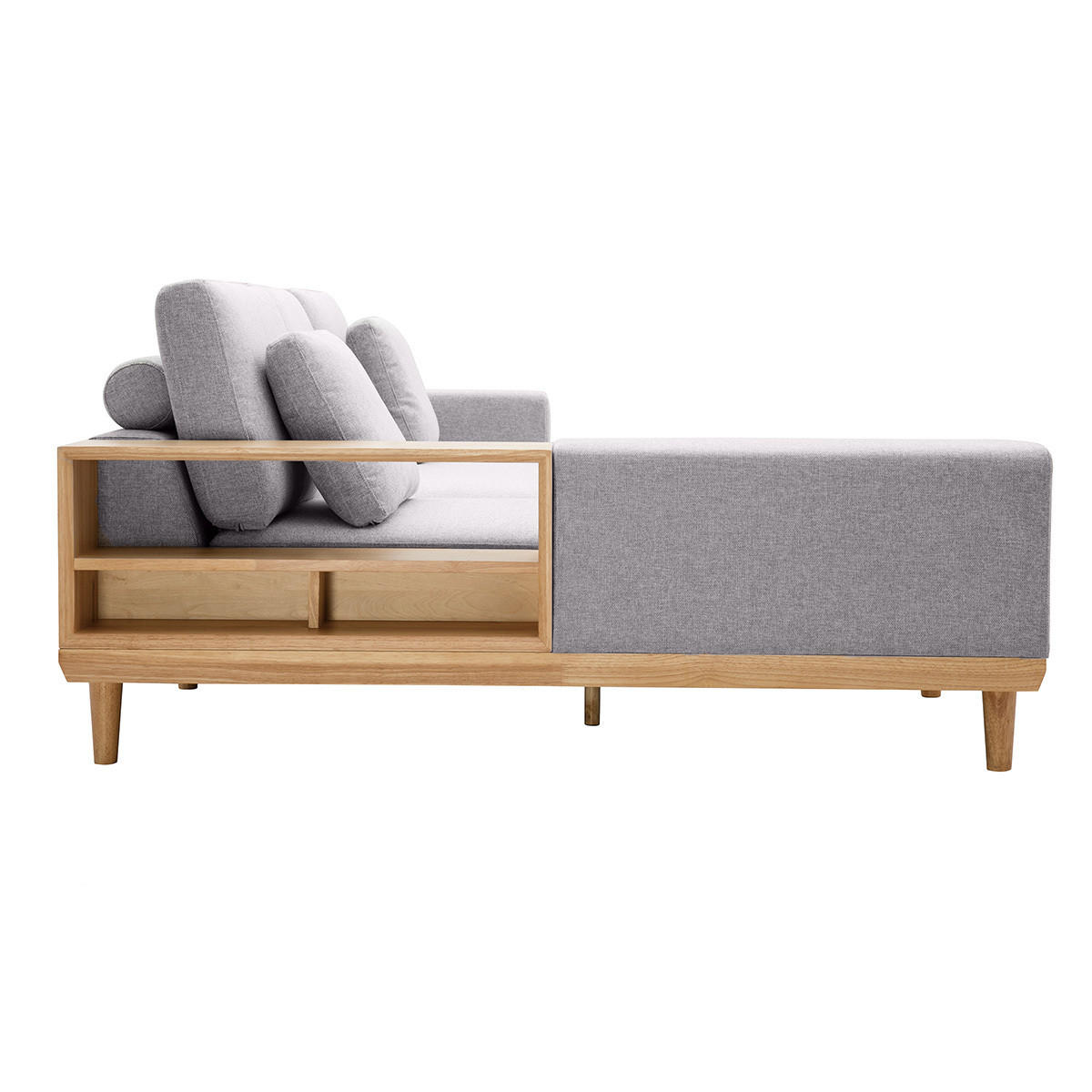 ECKSOFA 5-Sitzer Mit Stauraum Hellgrauer Stoff Mit Strukturiertem Samteffekt Helles Holz KOMAO - Hellgrau, Textil (171/236cm) - Miliboo