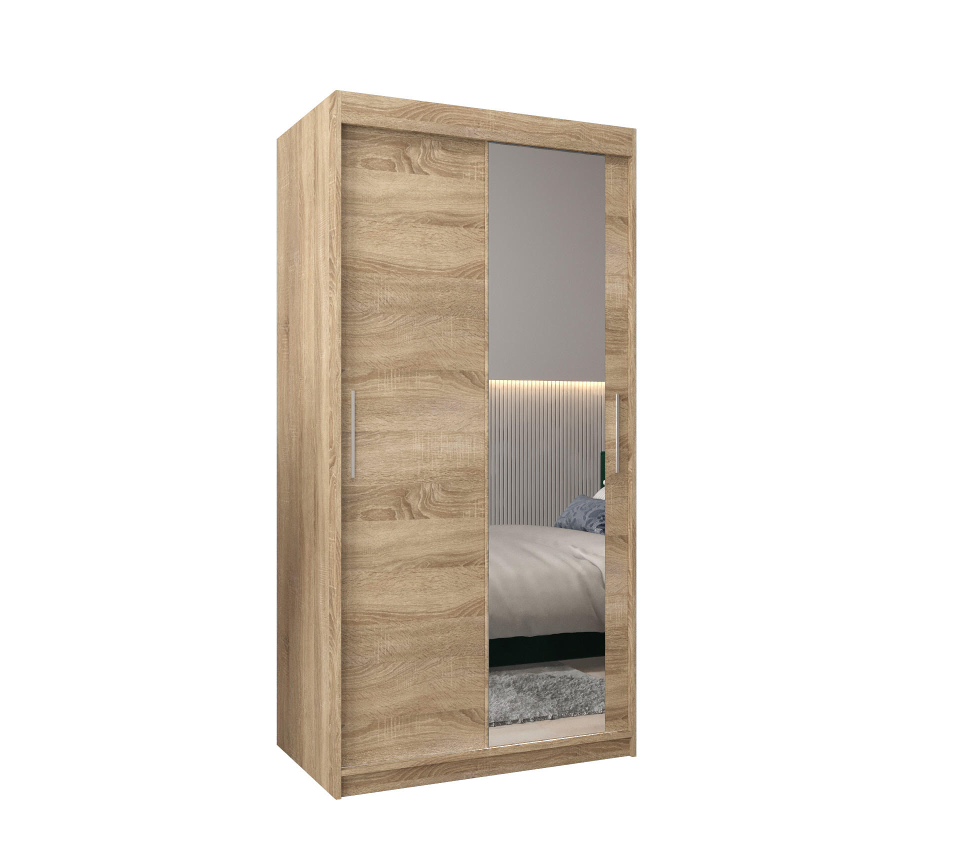 SCHWEBETÜRENSCHRANK 200/100/62 2-türig - Silberfarben/Sonoma Eiche, Holz/Kunststoff (100/200/62cm) - Abiks Möbel