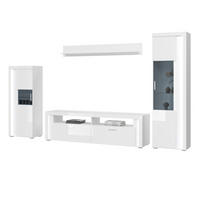 WOHNWAND weiß Hochglanz 350 cm, Soft-Close-Funktion, inkl. Beleuchtung - Weiß Hochglanz/Silberfarben, Glas/Holzwerkstoff (351/202/46cm) - Inn.Furn
