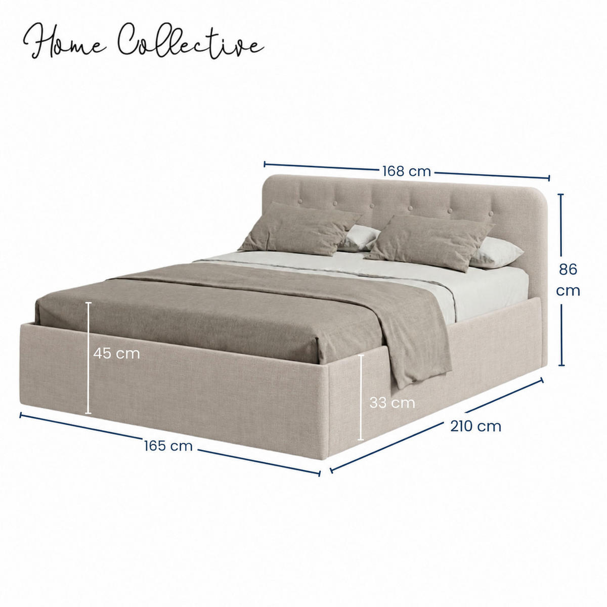 POLSTERBETT mit verstellbarem Lattenrost & Bettkasten, Kaltschaummatratze, 160 x 200 cm in Creme - Creme, Holzwerkstoff/Textil (160/200cm) - Home Collective