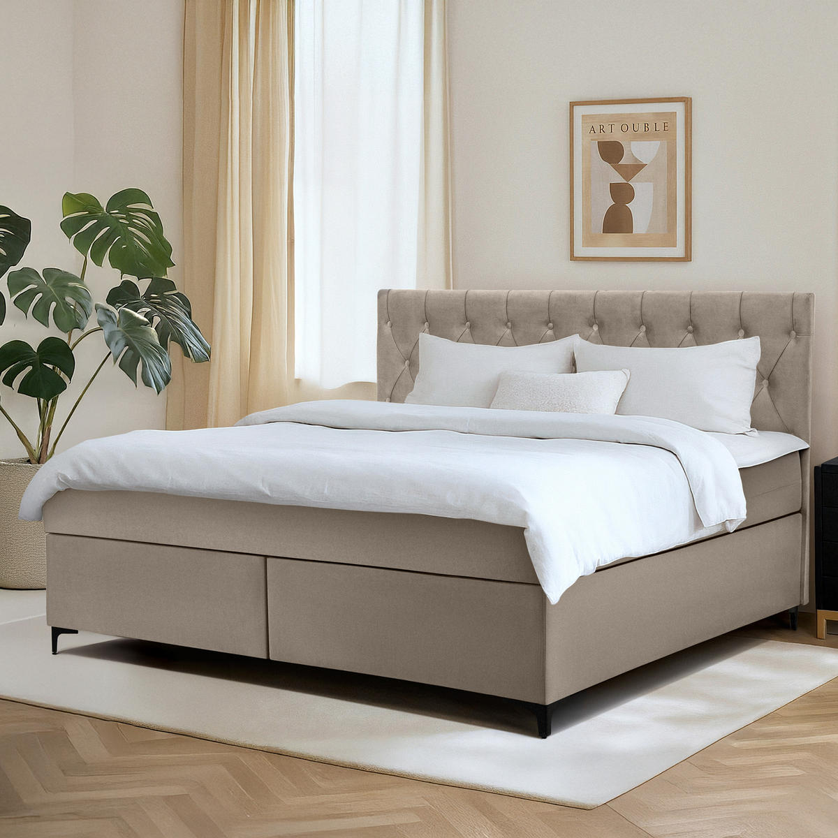 POLSTERBETT ARDEA, Beige - Beige/Schwarz, Holz/Holzwerkstoff (180/200cm) - KONSIMO®