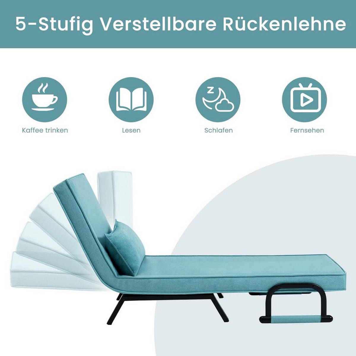 SCHLAFSESSEL 3 in 1, mit Verstellbarer Rückenlehne, Leinen Blau - Blau/Schwarz, Textil/Metall (65/78/75cm) - Woltu