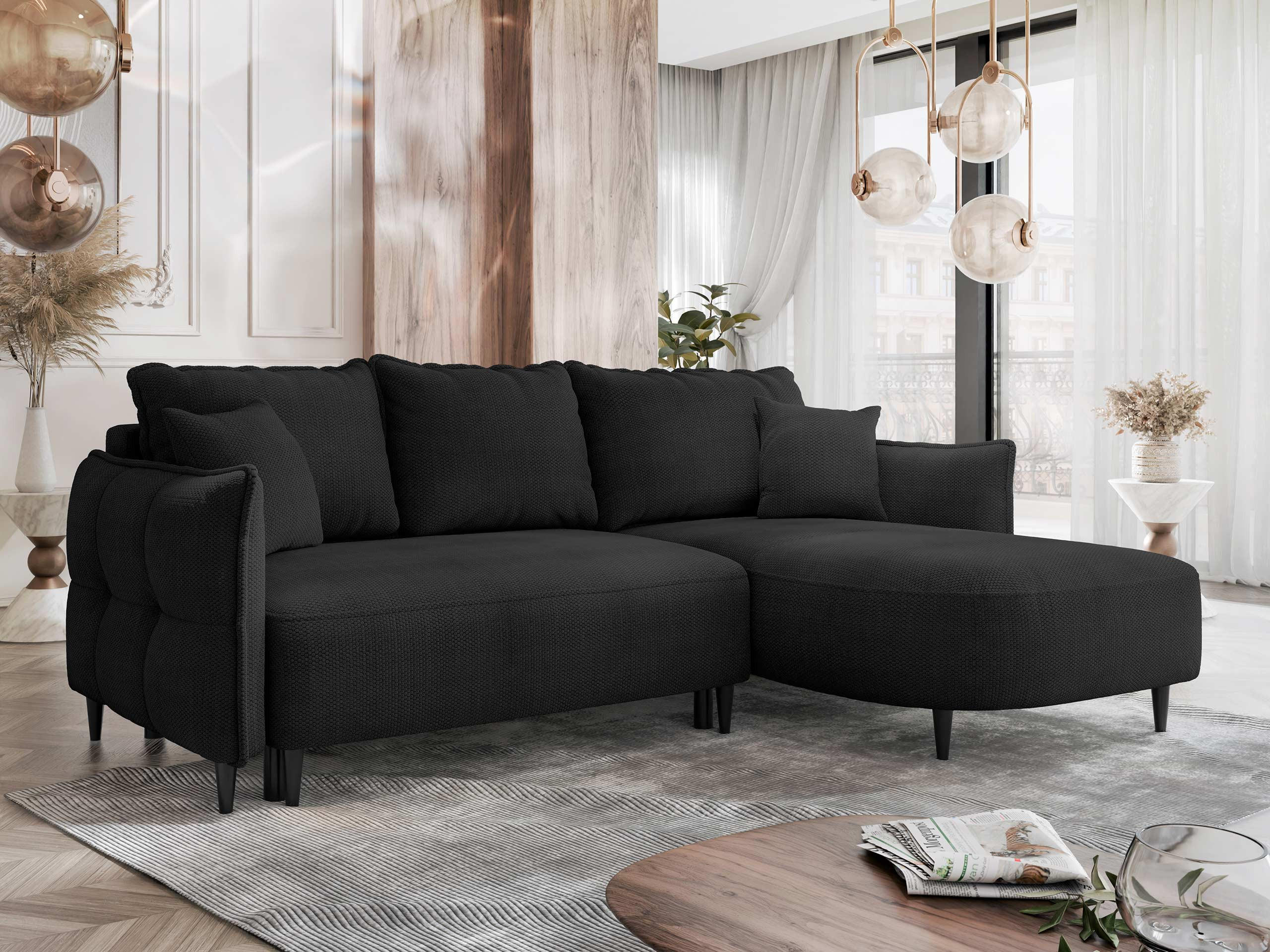 ECKSOFA Sycylia, Seite: Rechts - Anthrazit/Schwarz, Holz/Textil (244/165cm) - MIRJAN24
