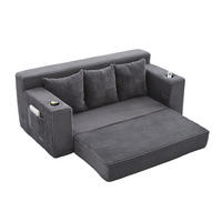 2-SITZER Bodensofa ausklappbar, Getränkehalter/Seitentaschen, Cord, Grau - Grau, Textil (172/64/87cm) - LVHOM
