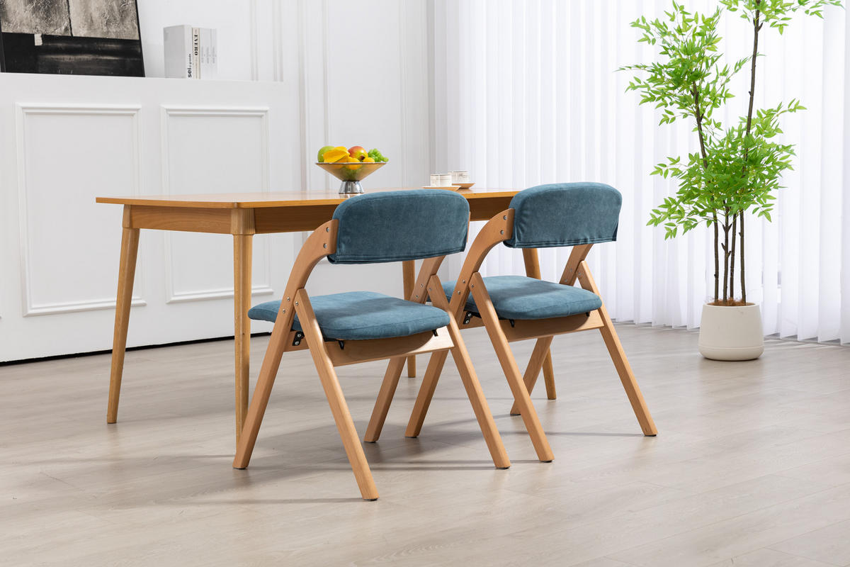 KLAPPSTUHL DE-36260 2er-Set mit gepolstertem Sitz Blau - Blau, Holz (54/60/79cm) - ComfortXL