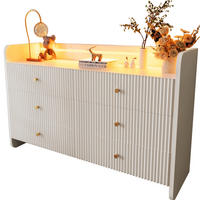 SIDEBOARD 40/120/75 cm mit LED-Beleuchtung, 6 Schubladen und offenem Fach, Weiß - Weiß, Holzwerkstoff (120/75/40cm) - Redom