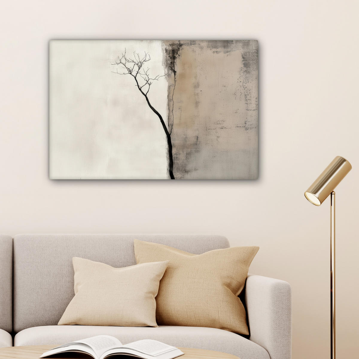 LEINWANDBILD Wabi sabi - Pflanze - Beige Wanddeko 90x60 cm - Taupe, Textil (90/60cm) - MuchoWow