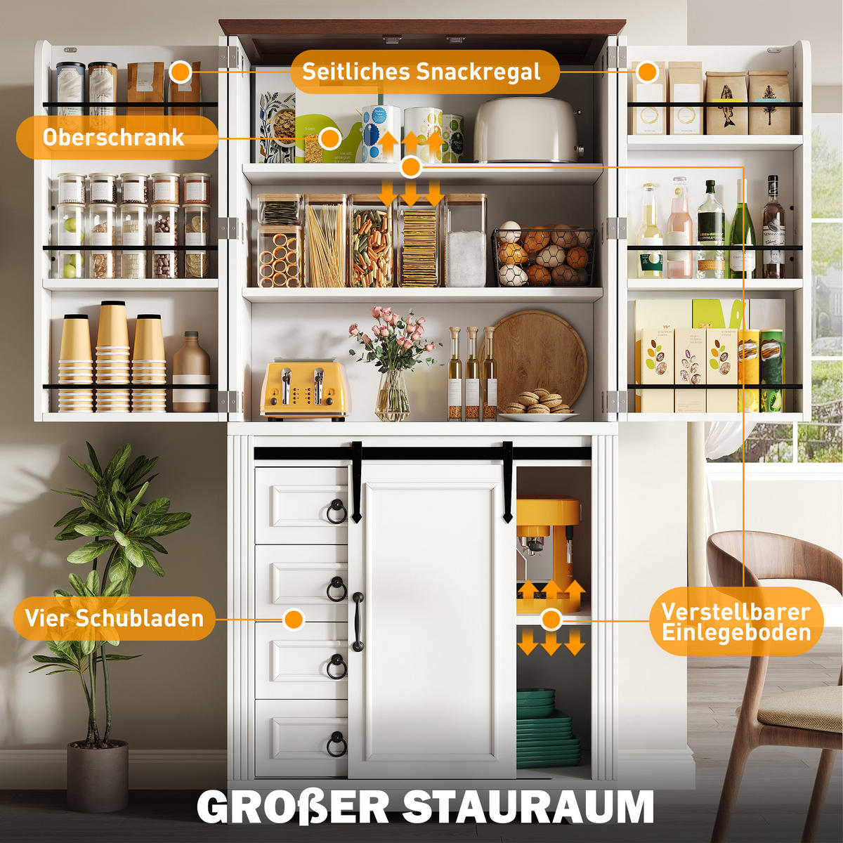 BUFFETSCHRANK Soft-Close Weiß 80/39.8/180 cm - Weiß, Holz (80/180/39.8cm) - PANGIVO