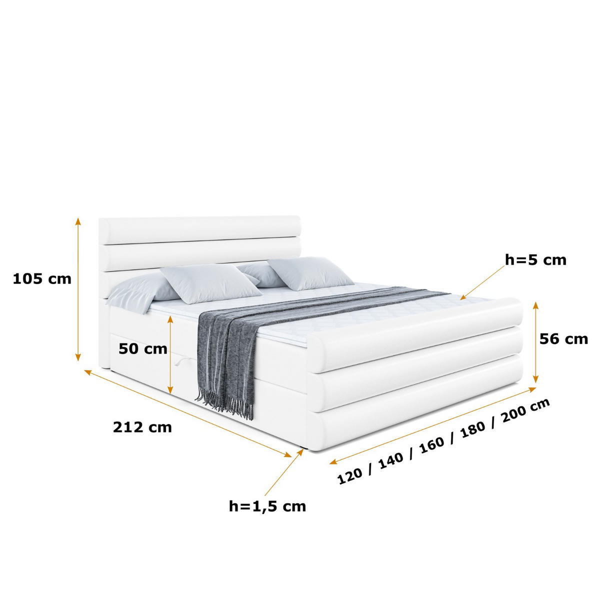 BOXBETT CELESTIA-Z - 140x200 cm - H3 - Weiß Hochglanz - Weiß Hochglanz, Holzwerkstoff (140/200cm) - ALTDECOR