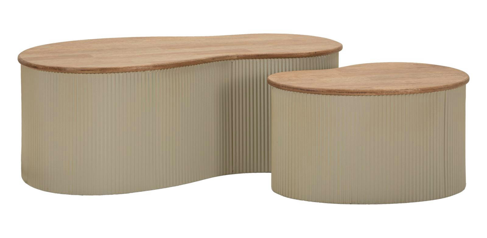 COUCHTISCHE IM 2ER-SET Frankfurt, weiß und braun, Kautschukholz und Metall, Höhen 32 und 28 cm - Weiß/Braun, Holz/Metall (53/87/32cm) - Mauro Ferretti