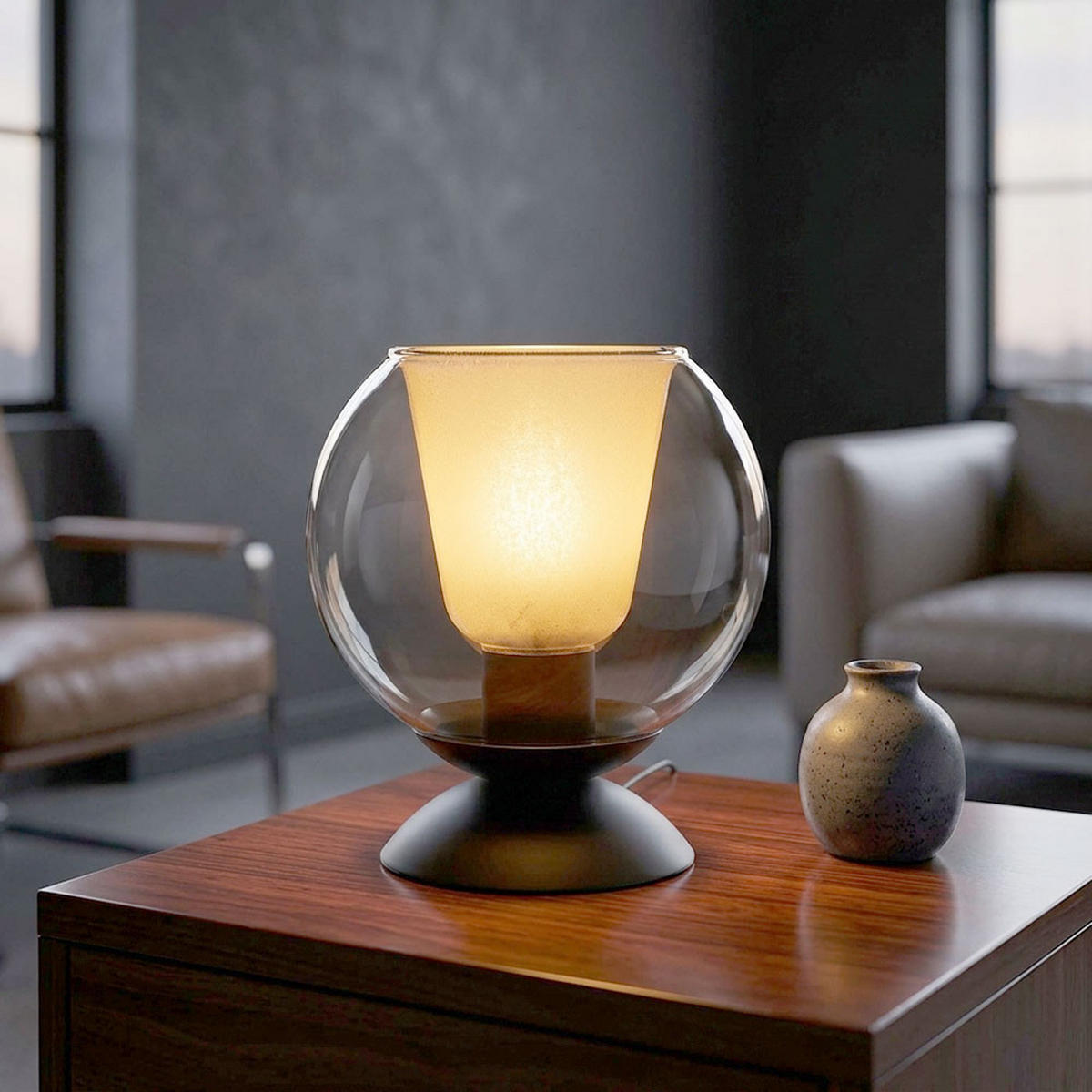 TISCHLEUCHTE Glas Kristall Grau Rauchoptik - Schwarz, Glas (18/18/19cm) - Globo Lighting