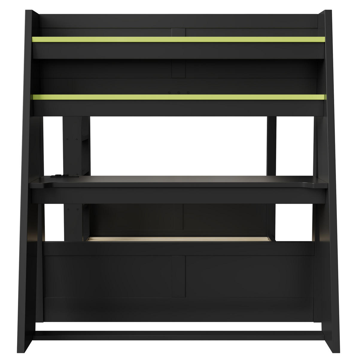 ETAGENBETT 140/200 cm aus MDF und Kiefer mit Schreibtisch, USB, LED und Ablagen, Schwarz/Grün - Schwarz, Holzwerkstoff (140/200cm) - Redom