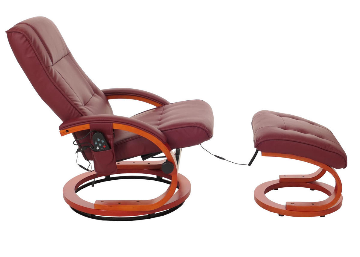 MASSAGESESSEL inkl. Fußhocker bequem und gemütlich HxBxT 98x66x89cm Kunstleder Bordeaux - Bordeaux, Kunststoff (66/98/89cm) - BERLINLODGE