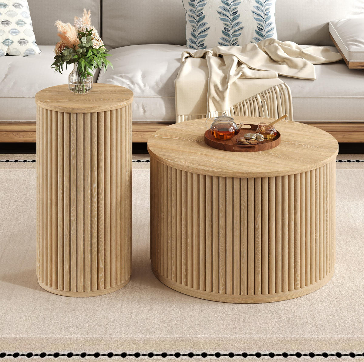 COUCHTISCH aus MDF 60x60x38.5 & 30x30x56 cm in Natur - Naturfarben, Holzwerkstoff (60/60/38.5cm) - Modfu