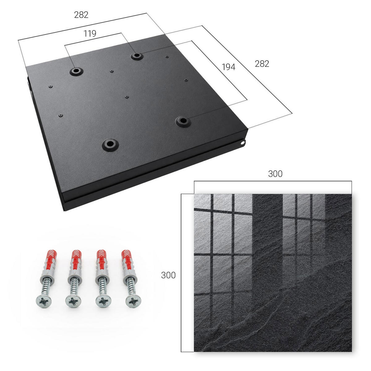 SCHLÜSSELBOX Schwarz 30x30 cm- Türöffnung nach rechts - Steinstruktur - Schwarz, Metall (30/30/5cm) - TULUP